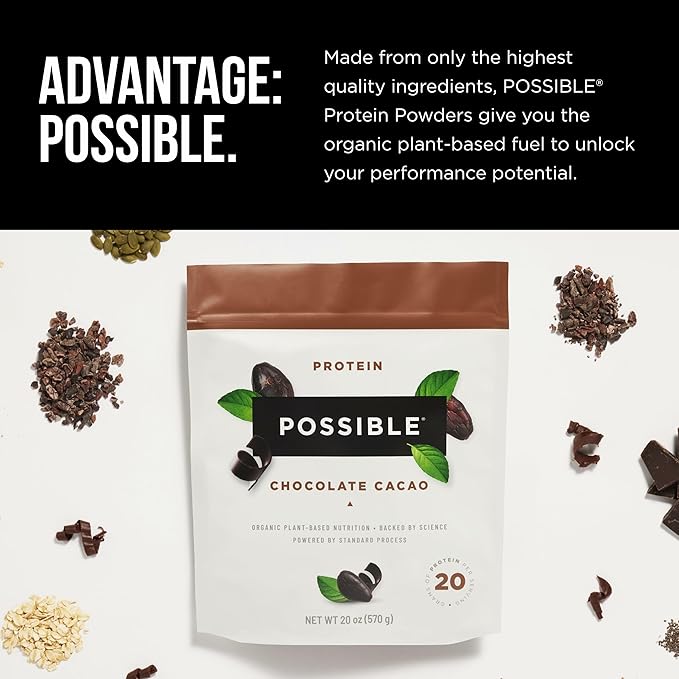 Possible Protein Powder Chocolate Cacao - 20g of Vegan, Plant-Based Protein Mix - Non-GMO, Non-Dairy, Gluten-Free - 3.5g of BCAAs - 9 Essential Amino Acids - 30-Day Supply - 2 Bag, 30 Servings