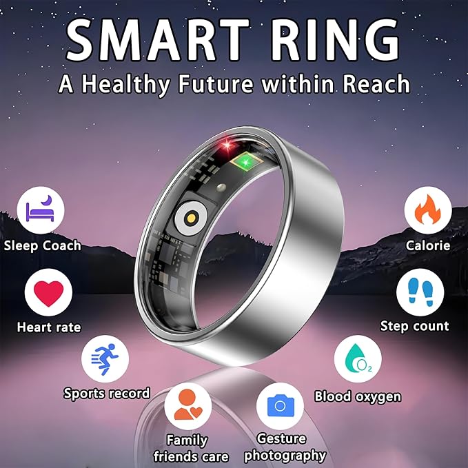 Smart Ring for Women Men, Sleep Tracker Ring, Waterproof Fitness Tracker Health Rings with Heart Rate Monitoring, Blood Oxygen,Stress Distance Calories Steps Tracking,No Subscription Fee(Silver, #10)
