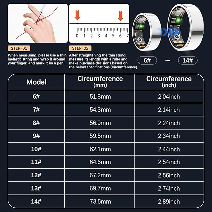 Ring Health Tracker for Women Men, Fit Ring with Heart Rate, Blood Oxygen, Sleep Monitor, Calories, Step Counter, IP68 Waterproof Smart Ring for iPhone & Android, No Subscription Fee (Silver, 9#)