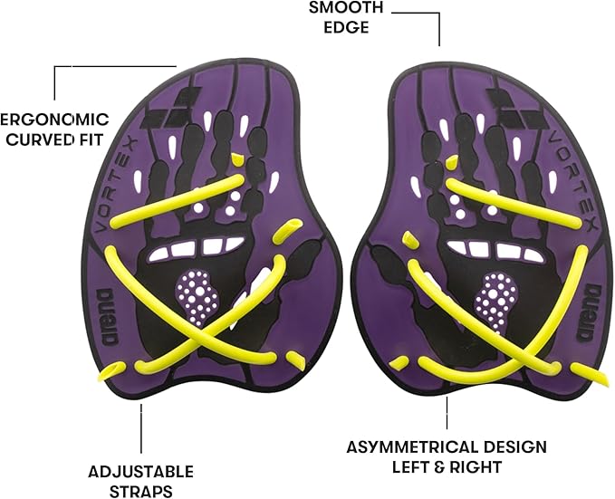 Arena Unisex Adult Vortex Evolution Swimming Hand Paddles for Women and Men Adjustable Straps Curved Design