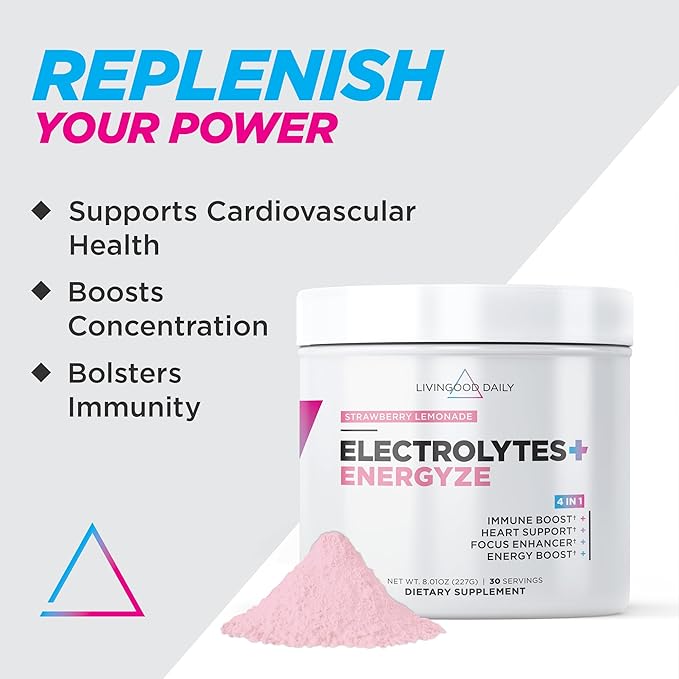 Livingood Daily Electrolytes Powder, Electrolytes Hydration Powder with Vitamin C, Taurine, D Ribose & FOS, Sugar Free Electrolyte Drink Mix, Keto, Gluten Free, Strawberry Lemonade, 30 Servings