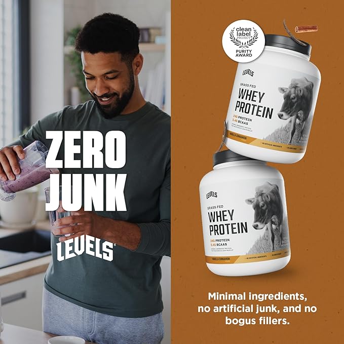 Levels Grass Fed Whey Protein Powder, No Artificials, 24G of Protein, Vanilla Cinnamon, 5LB