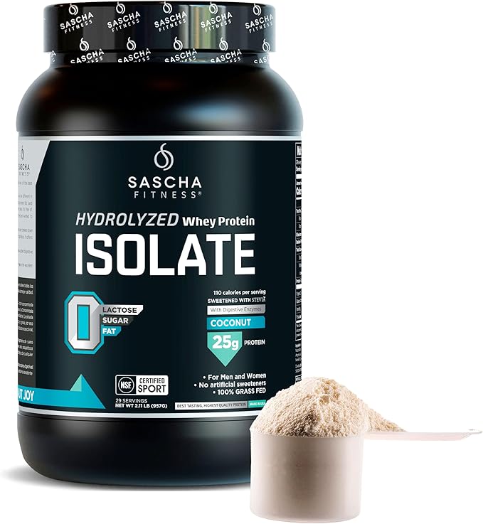 SASCHA FITNESS Hydrolyzed Whey Protein Isolate,100% Grass-Fed (2 Pounds, Coconut)