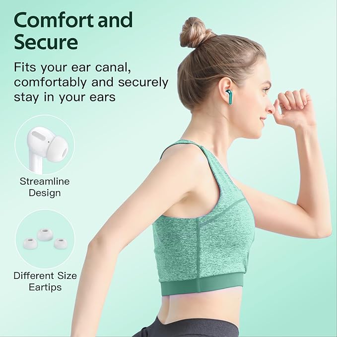 TAGRY 2 Sets X08 Forest Green and Sunset Pink Bluetooth Headphones True Wireless Earbuds 60H Playback Ear Buds with Wireless Charging Case in-Ear Earbuds with Mic