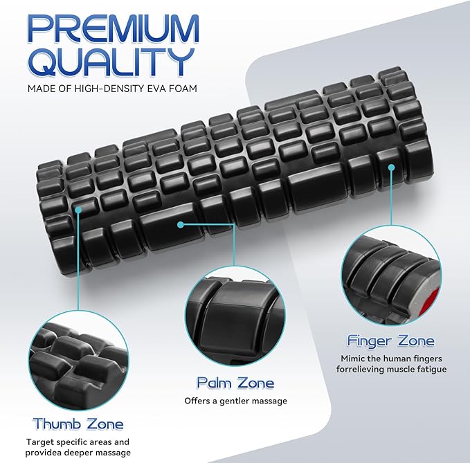 Foam Roller High Density Foam Roller Set for Deep Tissue Muscle Massage, 18" Trigger Point Fitness Exercise Massage Roller, Self-Myofascial Release for Whole Body (Black)