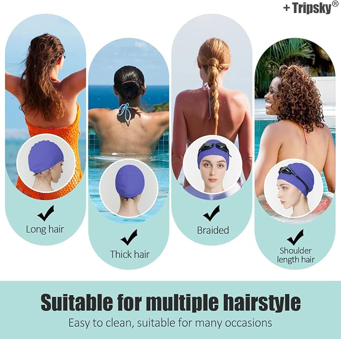 Tripsky Silicone Swim Cap,Comfortable Bathing Cap Ideal for Curly Short Medium Long Hair, Swimming Cap for Women and Men, Shower Caps Keep Hairstyle Unchanged…