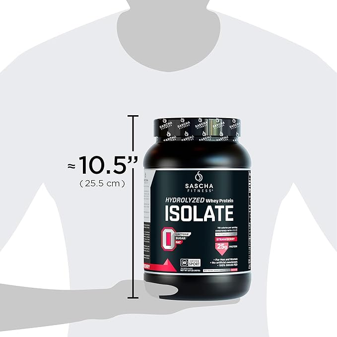 SASCHA FITNESS Hydrolyzed Whey Protein Isolate,100% Grass-Fed (2 Pounds, Strawberry)