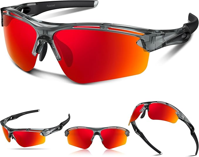 Polarized Sports Sunglasses for Men Women,UV400 Protection Sunglass for Running Cycling Fishing Hiking TR90