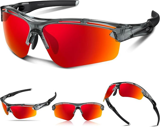 Polarized Sports Sunglasses for Men Women,UV400 Protection Sunglass for Running Cycling Fishing Hiking TR90