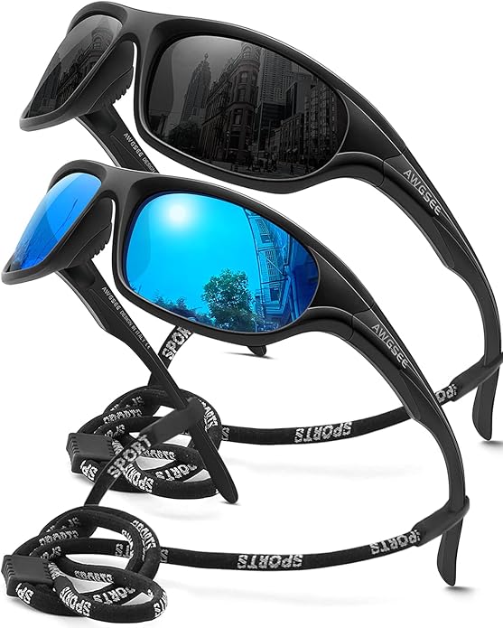 Polarized Sports Sunglasses for Men,TR90 Unbreakable Frame Sunglasses for Fishing Driving Cycling UV400 Protection