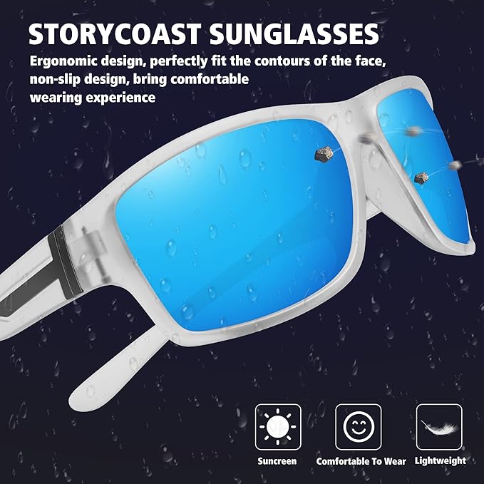 STORYCOAST Polarized Sports Sunglasses for Men Women Unbreakable Frame Cycling Fishing Driving