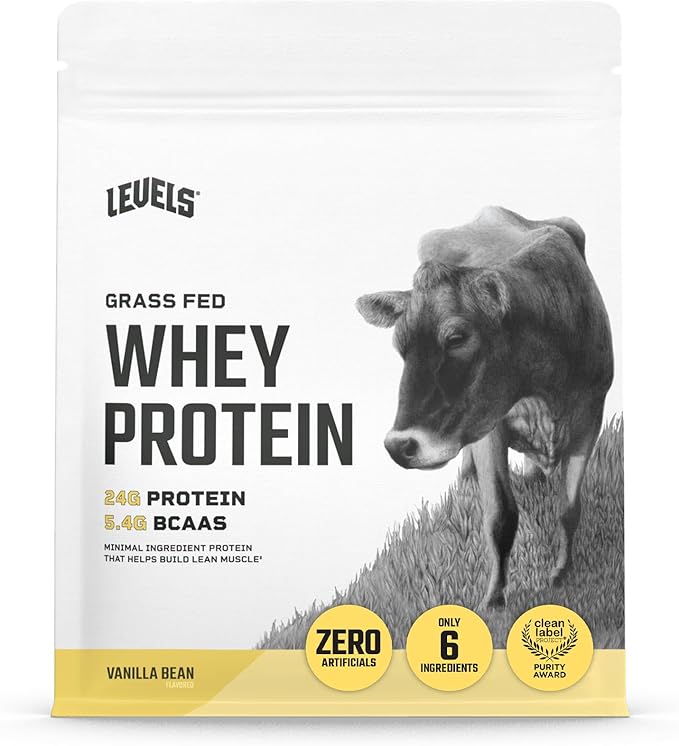 Levels Grass Fed Whey Protein Powder, No Artificials, 24G of Protein, Vanilla Bean, 1LB