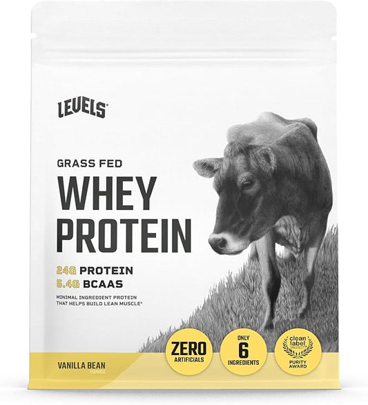 Levels Grass Fed Whey Protein Powder, No Artificials, 24G of Protein, Vanilla Bean, 1LB