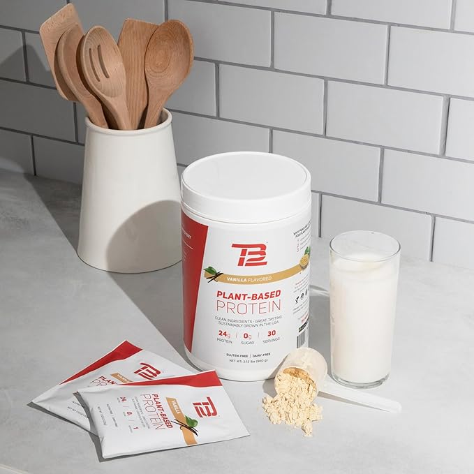 TB12 Plant Based Protein Powder by Tom Brady, 24g of Vegan Pea Protein, Low Sugar, Low Carb, Non-GMO, Meal Replacement, Keto Friendly, Paleo, Sugar Free, Vanilla Flavor (1.12 Ounce, Pack of 12)