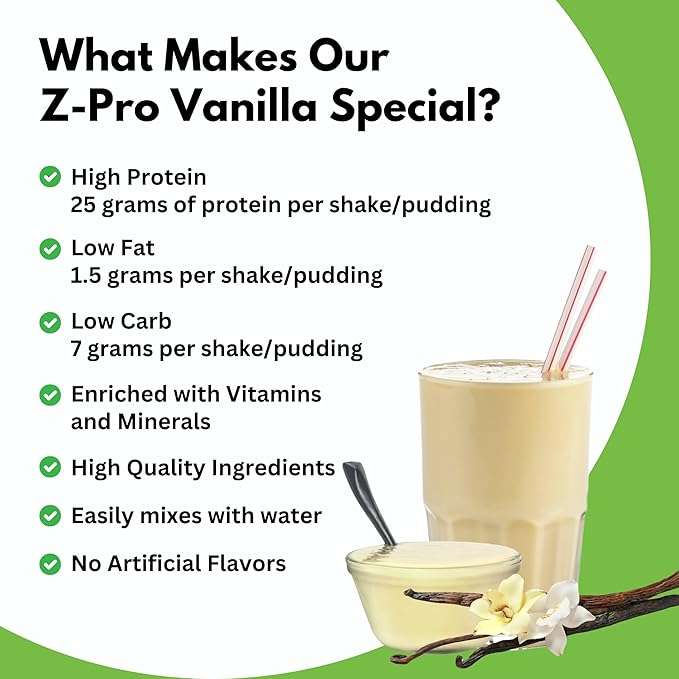 Z-Pro25 Protein Powder, 21.4 oz – 25g Casein & Whey Blend – Low-Carb, High-Protein Meal Replacement Shake – Muscle Recovery & Weight Management - 21 Vitamins & Minerals – Vanilla