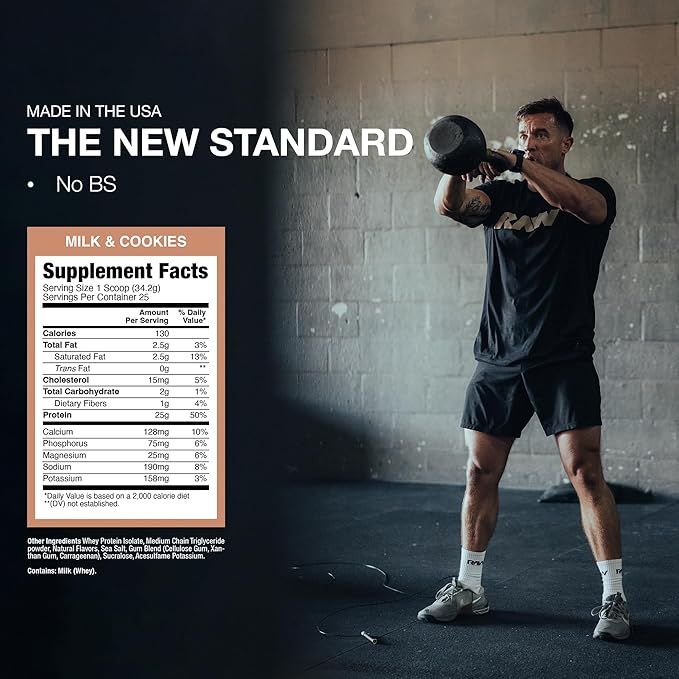 RAW Whey Isolate Protein Powder, Milk & Cookie (CBUM Itholate) - 100% Grass-Fed Sports Nutrition Powder for Muscle Growth & Recovery - Low-Fat, Low Carb, Naturally Flavored - 25 Servings