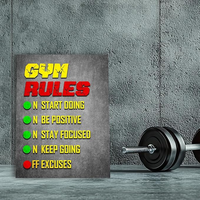 Gym Quotes Wall Art,Inspirational Workout Wall Decor,Gym Rules Canvas Wall Art for Exercise Fitness Room
