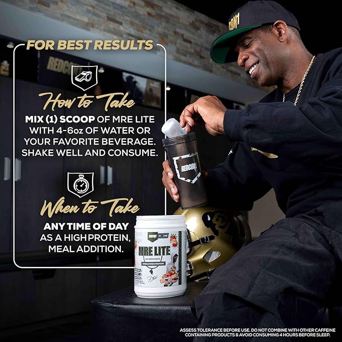 REDCON1 Whole Food Animal Protein Powder - Coach Prime MRE Lite Protein Powder - Low Carb with No Whey - 24g Protein - Prime Time Strawberry Cheesecake (20 Servings)