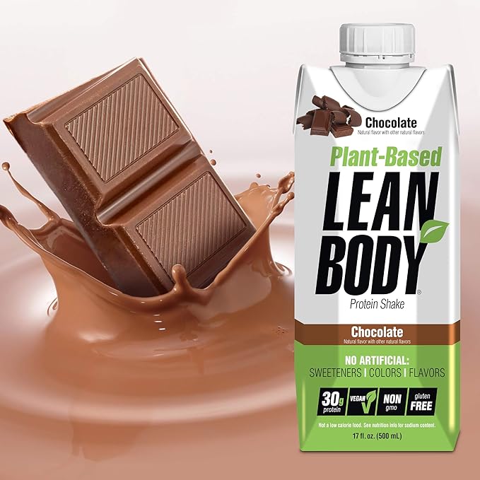 Lean Body Ready-to-Drink, Plant-Based Vegan Chocolate Protein Shake, 30g Protein, No Artificial Flavors, Sweeteners or Colors, Non GMO, Gluten Free, Premium Pea & Rice Blend (Pack of 12)