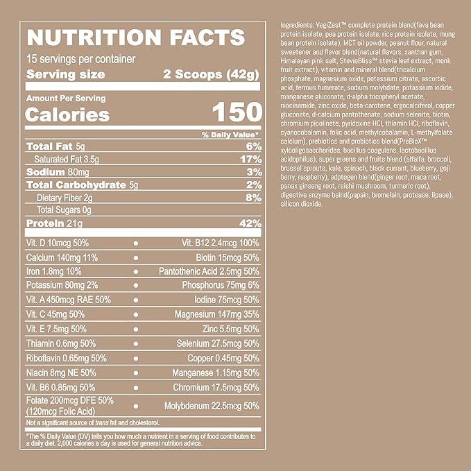 UpNourish Peanut Butter Vegan Protein Powder 54 Superfoods Powder,1.5 Billion CFU Probiotics 21g Plant Based Protein,No Sugar No Dairy No GMO Dairy Free,Meal Replacement Shake Keto-Friendly Low-Carb Diet,15 Servings