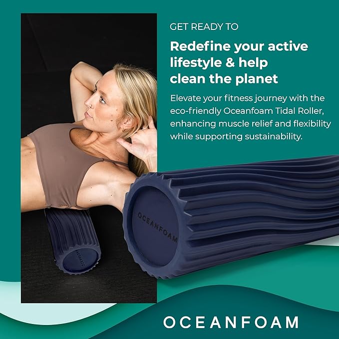 Oceanfoam Tidal Roller - Dark Navy - Muscle Massage Foam Roller for Back Pain & Stretching - Firm and Ergonomic Wide Wave Textured - Yoga, Athletics, & Wellness - Full Size, 20" x 5"