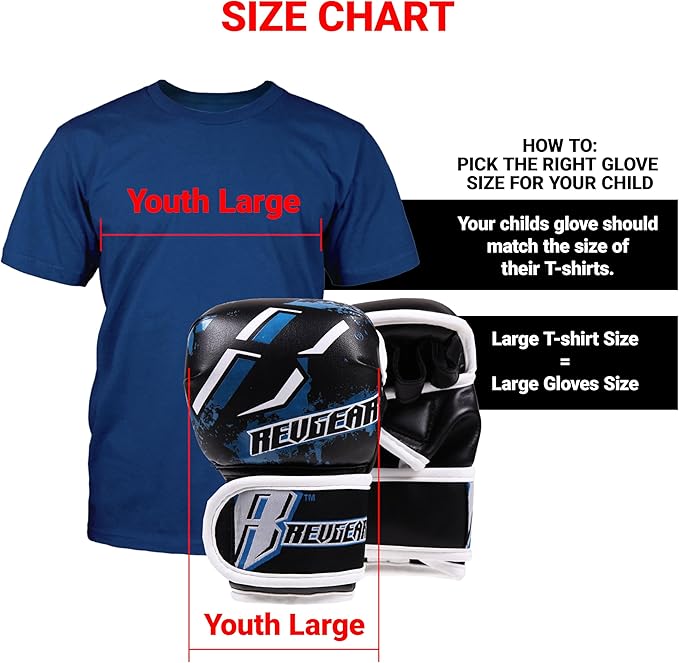 Revgear Kids MMA Boxing Gloves Combat Series, Youth Boxing Gloves, Muay Thai Punching Gloves - Protected Thumb, Ventilation