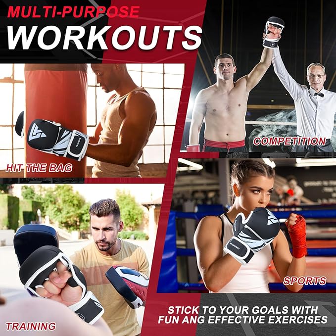 MMA Gloves for Sparring Grappling, Hybrid Open Palm Martial Arts Mitts, Maya Hide Leather Wrist Support, Fighting Combat Sports MMA Boxing Glove for Men Women Punching Bag Muay Thai Training