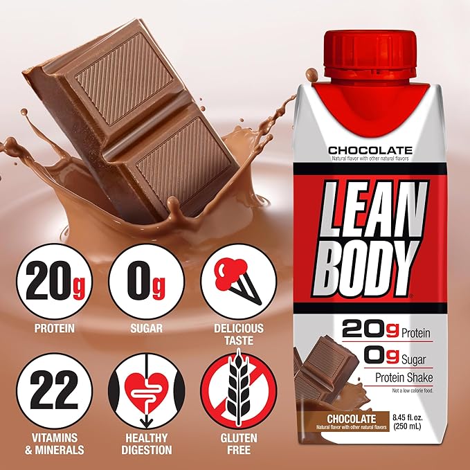 Labrada Lean Body Ready-to-Drink Chocolate Shake, 20g Protein, Whey Blend, 0 Sugar, Gluten Free, 22 Vitamins & Minerals, (Recyclable Carton & Lid - Pack of 4)