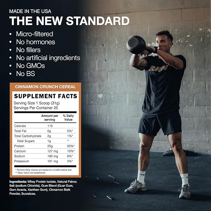 RAW Whey Isolate Protein Powder, Cinnamon Crunch (CBUM Itholate Protein) - 100% Grass-Fed Sports Nutrition Powder for Muscle Growth & Recovery - Low-Fat, Low Carb, Naturally Flavored - 25 Servings