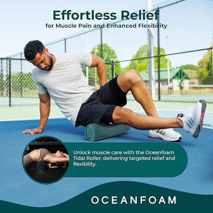 Oceanfoam Tidal Roller - Jade - Muscle Massage Foam Roller for Back Pain & Stretching - Firm and Ergonomic Wide Wave Textured - Yoga, Athletics, & Wellness - Full Size, 20" x 5"