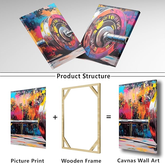 sawjug Gym Barbell Wall Decor, Colorful Graffiti Canvas Wall Art, Gym Motivational Wall Art, Colorful Pictures Wall Decor, Wall Painting for Living Room, Bedroom (16" x 24" x 3 pcs)