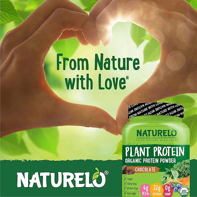 NATURELO Plant Protein Powder, Chocolate, 22g Protein - Non-GMO, Vegan, No Gluten, Dairy, or Soy - No Artificial Flavors, Synthetic Coloring, Preservatives, or Additives - 20 Servings