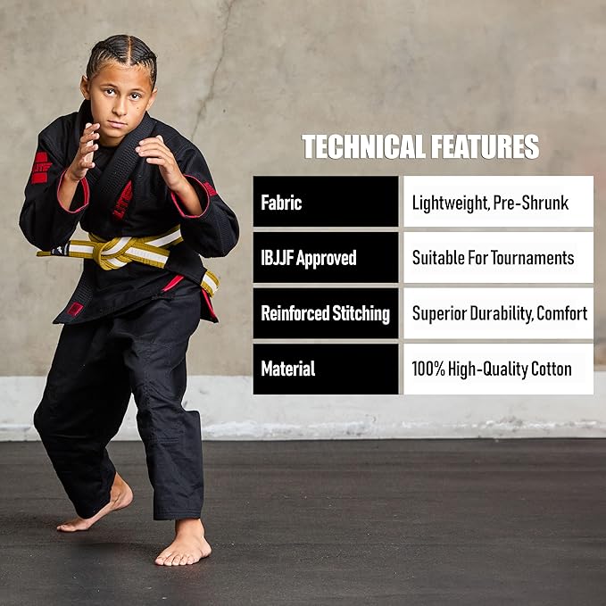 Elite Sports Kids Brazilian Jiu Jitsu Belts Preshurunk Martial Arts Youth BJJ Belts for Girls & Boys with BJJ Ranking Stripes