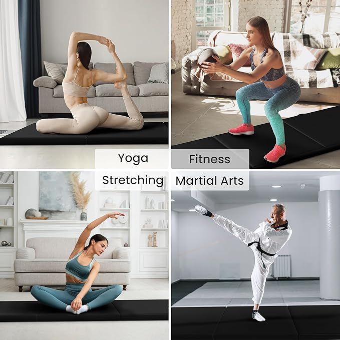 Folding Exercise Gymnastics Mat, 2" Thick Gym Workout Mat with Carrying Handles High-Density Anti-Tear Portable Fitness Aerobics Mats for Home Gym Yoga Pilates Tumbling MMA Core Training