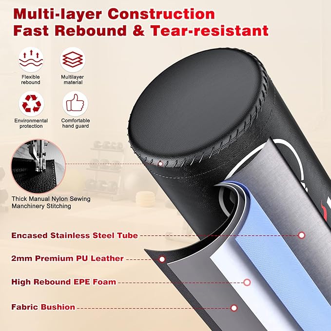 Freestanding Punching Bag for Adults - Heavy Boxing Bag with 12oz Boxing Gloves and Wristband for MMA, Kickboxing, Home Gym Training