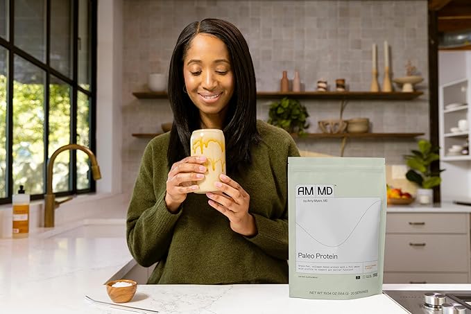 Amy Myers MD Paleo Protein Powder - with Collagen Peptides for Gut Health - Supports Hair, Skin & Nails - Non-GMO, Gluten-Free, Non-Dairy & More - Salted Caramel - 19.54 oz (20 Servings)