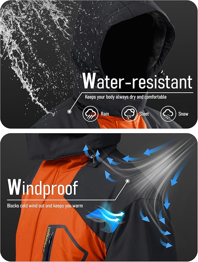 MAGCOMSEN Men's Winter Coats Water Resistant Ski Snow Jacket Warm Fleece Jacket Parka Raincoats With Multi-Pockets