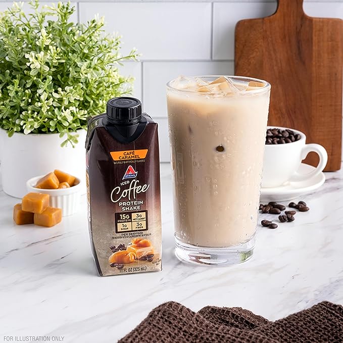 Atkins Café Caramel Iced Coffee Flavored Protein Shake, High Protein Shake, Low Glycemic, Low Carb and Low Sugar, Keto Friendly, Gluten Free, 12 Count