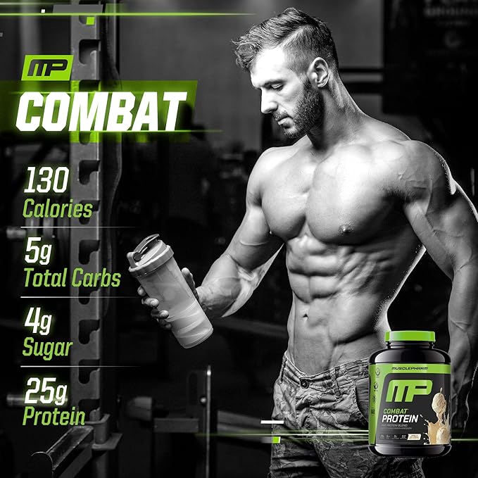 MusclePharm Combat Protein Powder, Vanilla Flavor, Fuels Muscles for Productive Workouts, 5 Protein Sources including Whey Protein Isolate & Egg Albumin, Gluten Free, 4 lb, 52 Servings