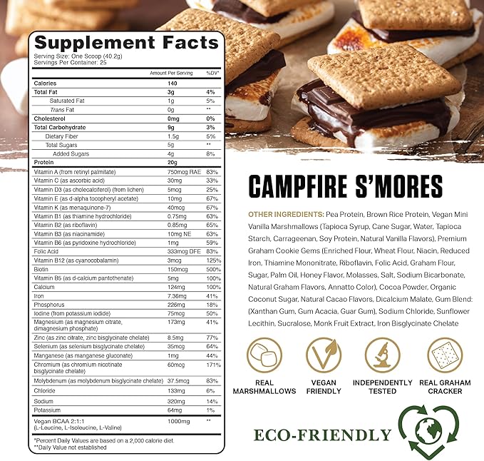 Ambrosia Planta - Premium Organic Plant-Based Protein | Vegan & Keto Friendly | Gourmet Flavors with No Bloating or Stomach Upset | Gluten & Soy Free | No Added Sugar | 25 Servings | Campfire Smores