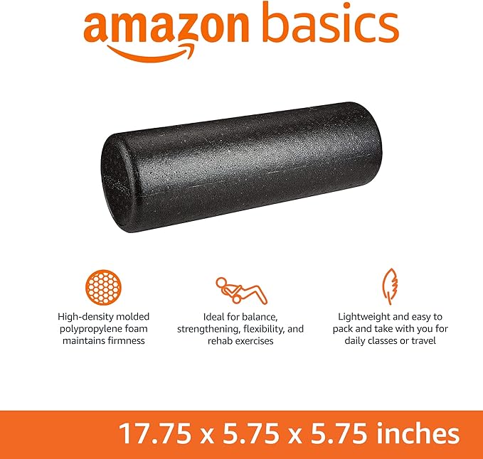 Amazon Basics High Density Foam Roller for Exercise and Recovery, 18 Inches, Black