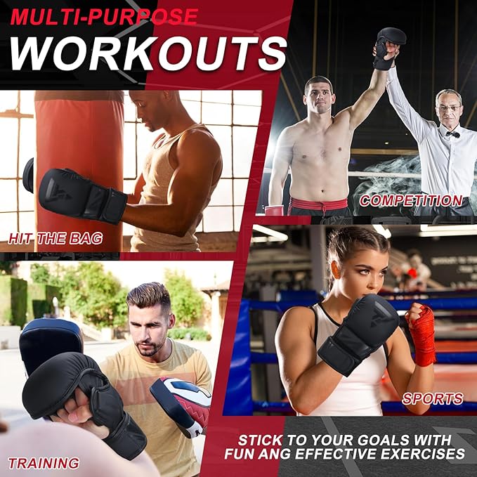 MMA Gloves for Sparring Grappling, Hybrid Open Palm Martial Arts Mitts, Maya Hide Leather Wrist Support, Fighting Combat Sports MMA Boxing Glove for Men Women Punching Bag Muay Thai Training