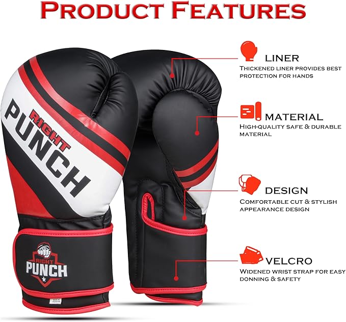 Boxing Gloves for Men & Women – Faux Leather Muay Thai, Kickboxing, MMA & Sparring Gloves – Training Heavy Bag Gloves with Secure Wrist Strap & Thumb Lock – 2 4 6 8 10 12 14 16oz