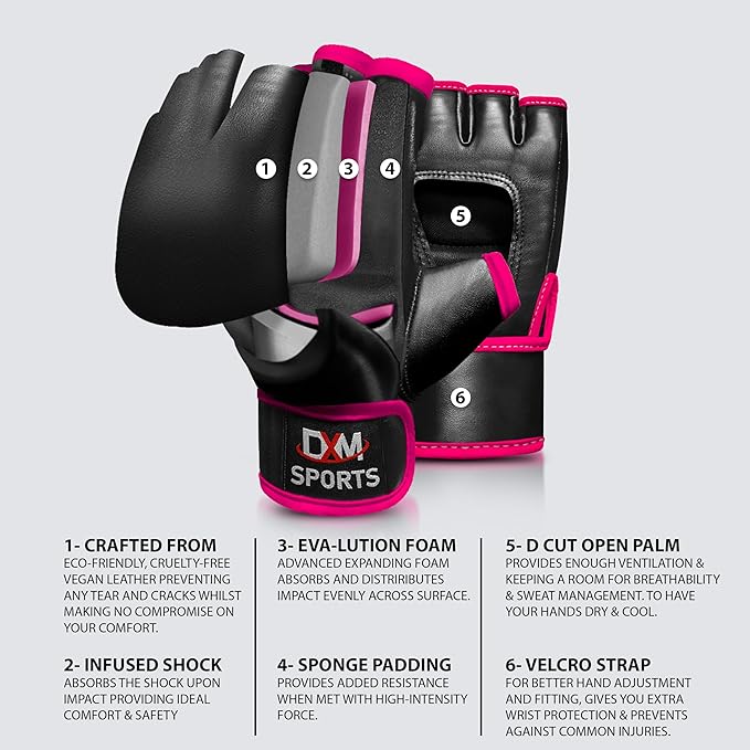 DXM SPORTS MMA Gloves for Men & Women, Martial Arts Bag Gloves, Kickboxing Gloves with Open Palms, Boxing Gloves for Punching Bag, Sparring, Muay Thai, MMA