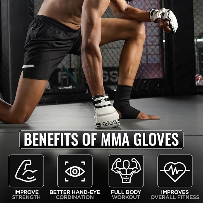 WYOX MMA Gloves for Men & Women – Grappling & Sparring Boxing Gloves with Open Palm Design, Padded Fingerless Training Gloves for Kickboxing, Muay Thai, Youth & Heavy Bag Workouts