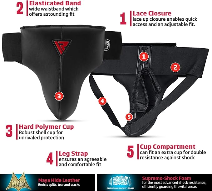 RDX Groin Protector for Boxing, Muay Thai, Kickboxing and MMA Training, Maya Hide Leather Abdo Gear for Martial Arts , SATRA Approved Abdominal Guard for Karate and Taekwondo
