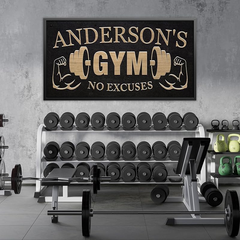 AWESOMETIK GYM Custom Sign Personalized Canvas Wall Decor with Custom Family Name Vintage, Custom Vintage GYM Room Decor, Entertainment Hall Living Room Lounge