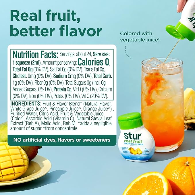 Stur Liquid Water Enhancer | Tropical Punch | Naturally Sweetened | High in Vitamin C & Antioxidants | Sugar Free | Zero Calories | Keto | Vegan | 5 Bottles, Makes 120 Drinks