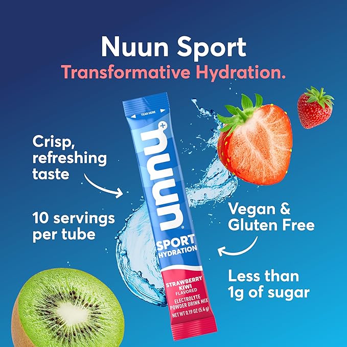 Nuun Sport Electrolyte Powder Packets with Magnesium, Calcium, Potassium, Chloride, and Sodium, Hydration Packets for On-the-Go, Strawberry Kiwi Flavor, Gluten Free & Vegan, 16 Single Servings