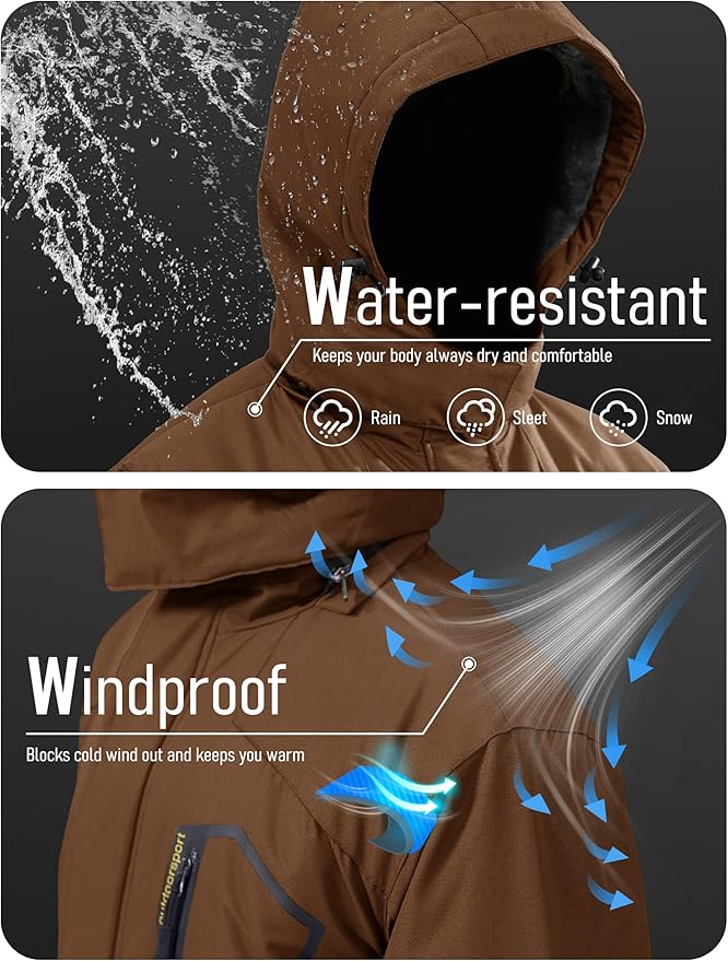 MAGCOMSEN Men's Winter Coats Water Resistant Ski Snow Jacket Warm Fleece Jacket Parka Raincoats With Multi-Pockets